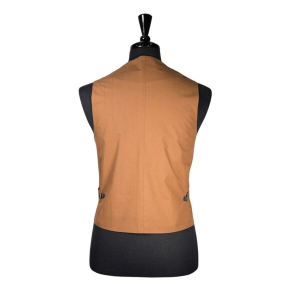 Mens Waistcoat Suit Lapel Vest 40R Orange Green Plaid Check Formal Wedding Party - Picture 2 of 9